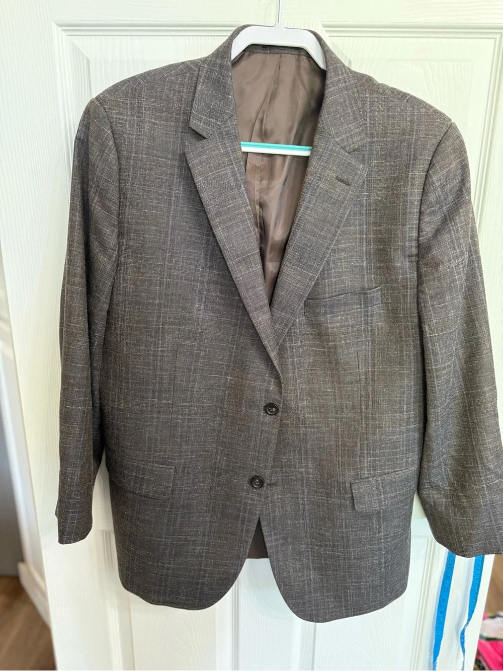 Pronto Uomo Platinum Brown Gray Windowpane Wool Silk Linen Blazer 48R Classic